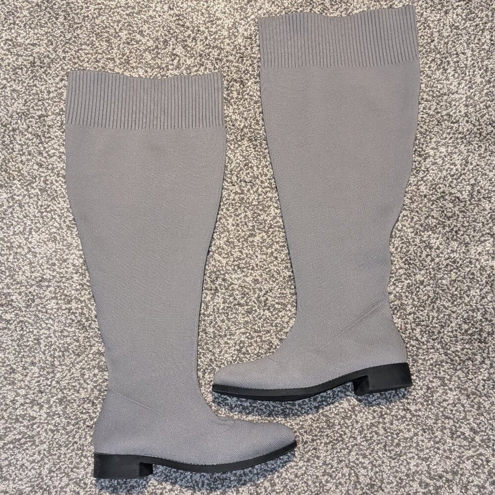 Torrid Stretch Knit Over The Knee Boot Wide Width, gray, size 10